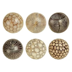 6 boules déco ethniques marron en résine