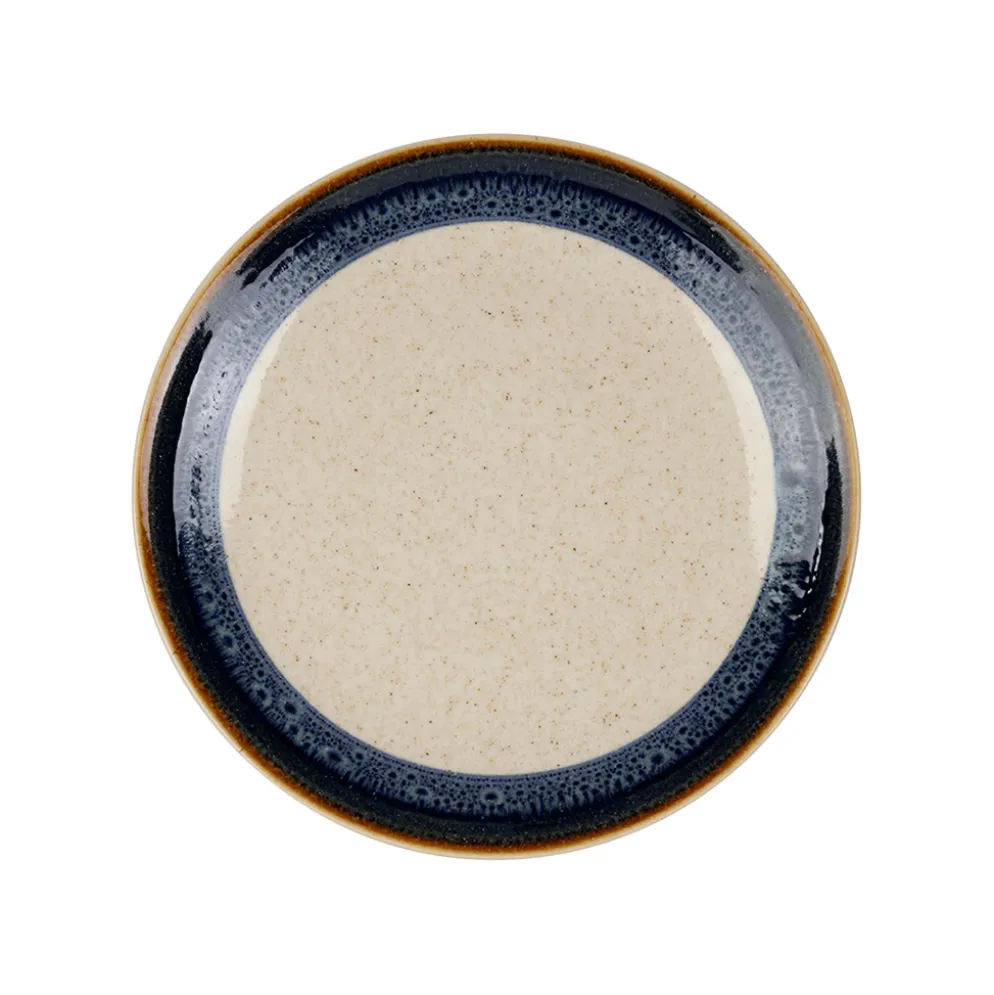 Assiette à dessert en faïence indigo et beige d21cm - Victoria