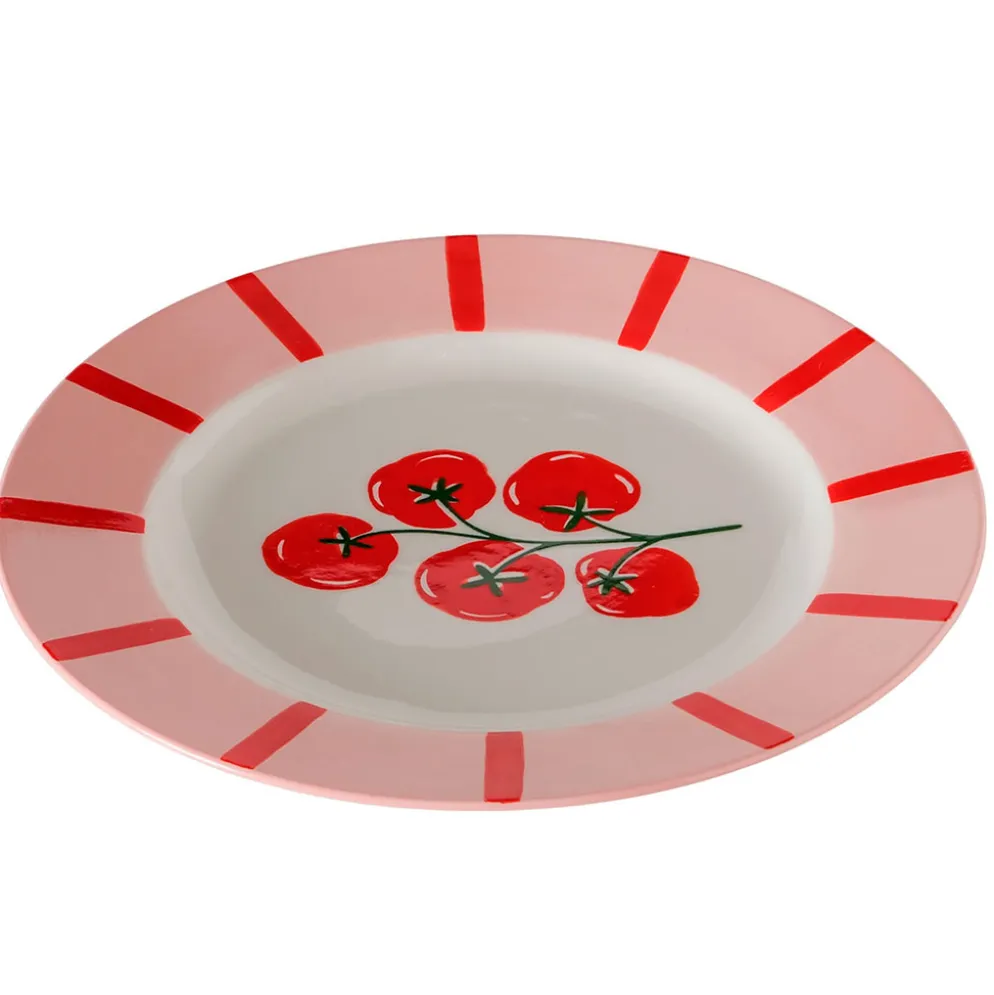Assiette plate en céramique rouge et blanc d27cm - Tomate