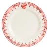 Assiette plate en faïence rouge d27cm - damier