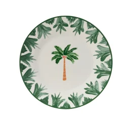 Assiette plate palmier en porcelaine blanc et vert d27cm