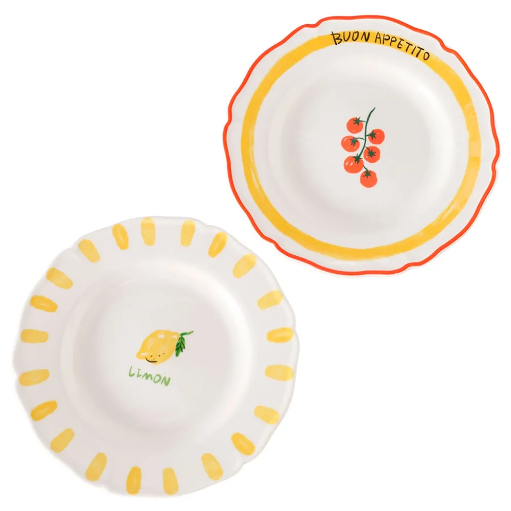Assiettes à dessert x2 en céramique jaune et blanc d20cm - Appetito