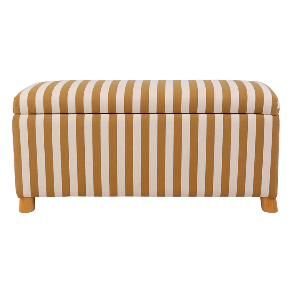 Banc coffre en coton rayé camel et bois d'hévéa - Belly