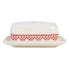 Beurrier en faïence blanc et rouge - damier