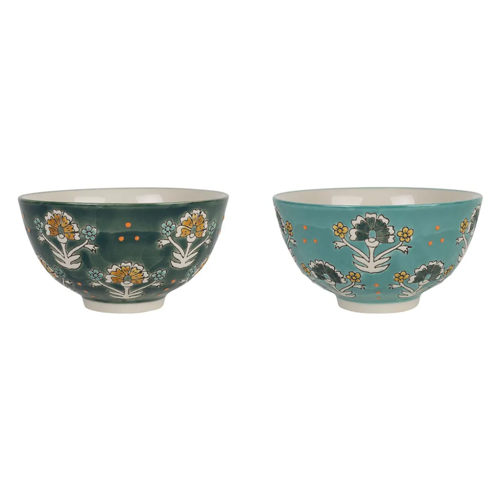 Bol x2 en grès turquoise et émeraude 30cl - Vencia