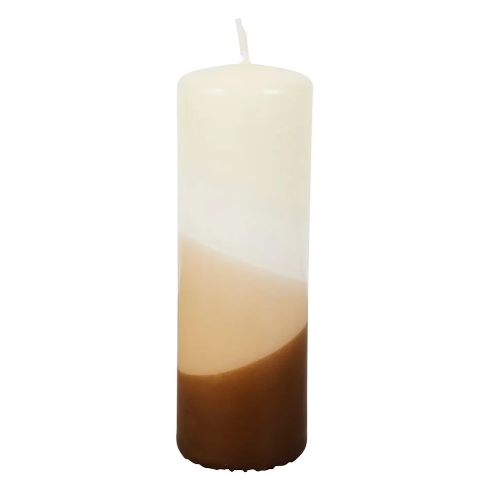 Bougie pilier écru et brun h15cm - Pops