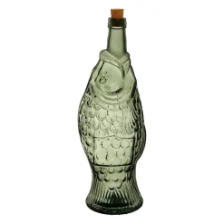 Bouteille Poisson en verre recyclé sablé sauge 1.1l