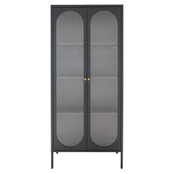 Buffet vitrine 2 portes en verre et acier noir h180cm - Adalyne