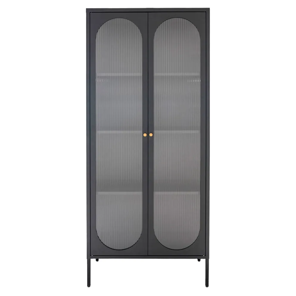 Buffet vitrine 2 portes en verre et acier noir h180cm - Adalyne
