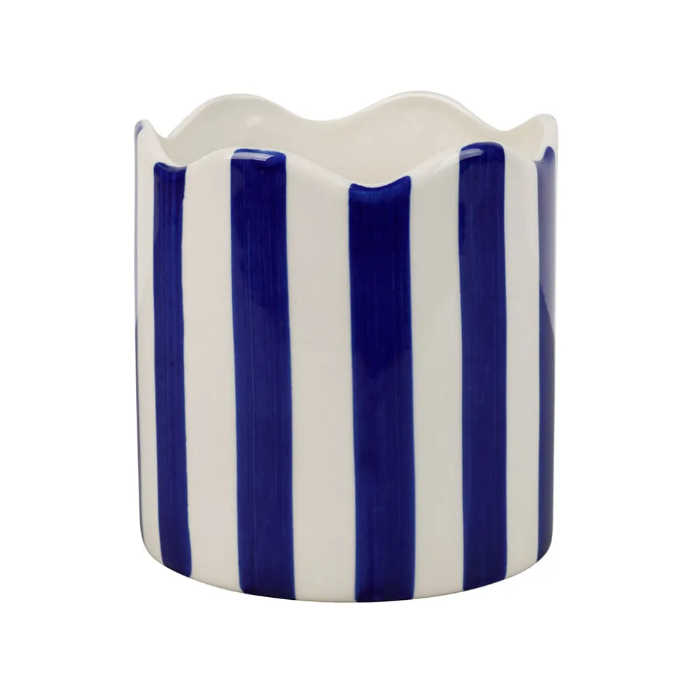 Cache-pot en grès rayé indigo et blanc d11cm - Artist