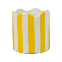 Cache-pot en grès rayé jaune et blanc d11cm - Artist