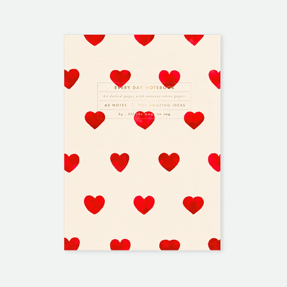 Carnet cœur A5 blanc et rouge 64 pages