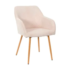 Chaise avec accoudoirs en velours côtelé beige et pieds effet bois - Pauline