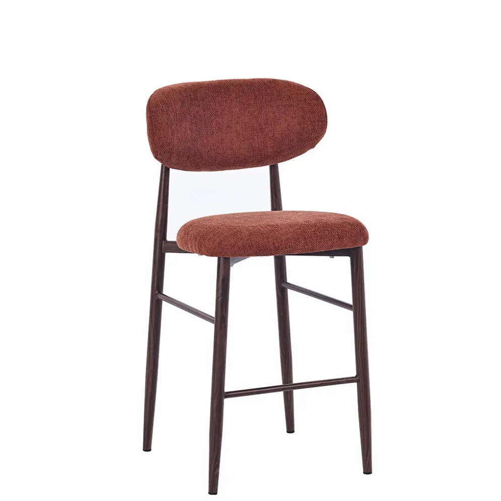 Chaise de bar en tissu terracotta et pieds en métal effet chêne clair - Copenhague