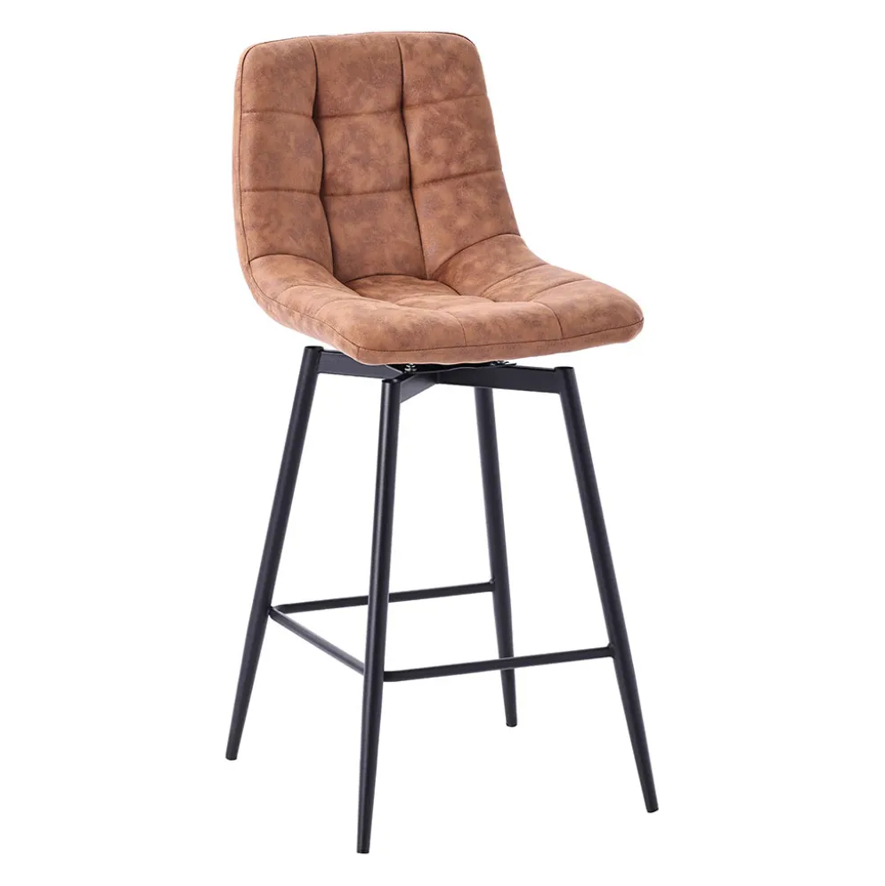 Chaise de bar pivotante en microfibre matelassé camel - Lilly