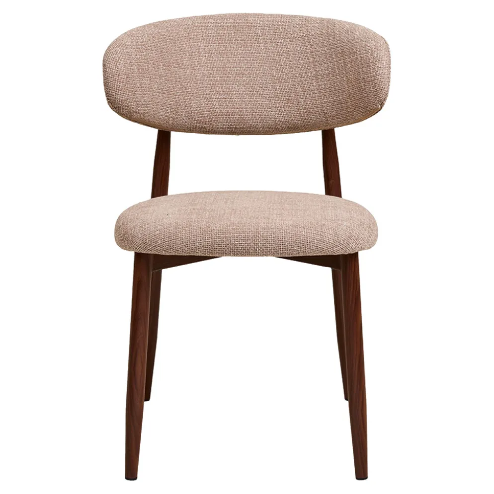 Chaise de salle à manger en tissu sable et métal effet noyer - Lena