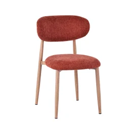 Chaise de salle à manger en tissu terracotta et pieds en métal effet bois - Copenhague