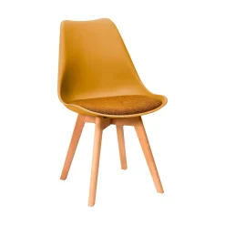 Chaise de salle à manger rembourrée jaune moutarde avec pieds bois - Emma