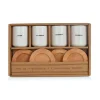 Coffret 4 tasses en faïence blanc avec soucoupes en bois 10cl