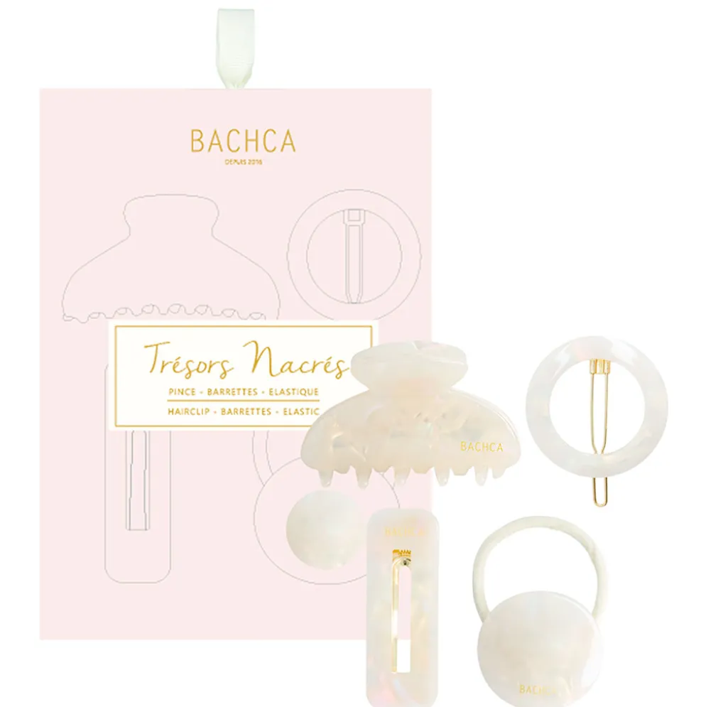 Coffret pince, barrette et élastique nacre