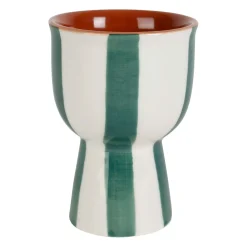 Coquetier en grès rayé émeraude et blanc d4.5cm - Alaria