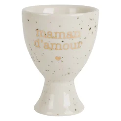 Coquetier "maman d'amour" en grès moucheté blanc et doré - Bonheur étoilé