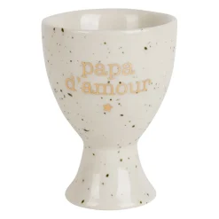 Coquetier "papa d'amour" en grès moucheté blanc et doré - Bonheur étoilé