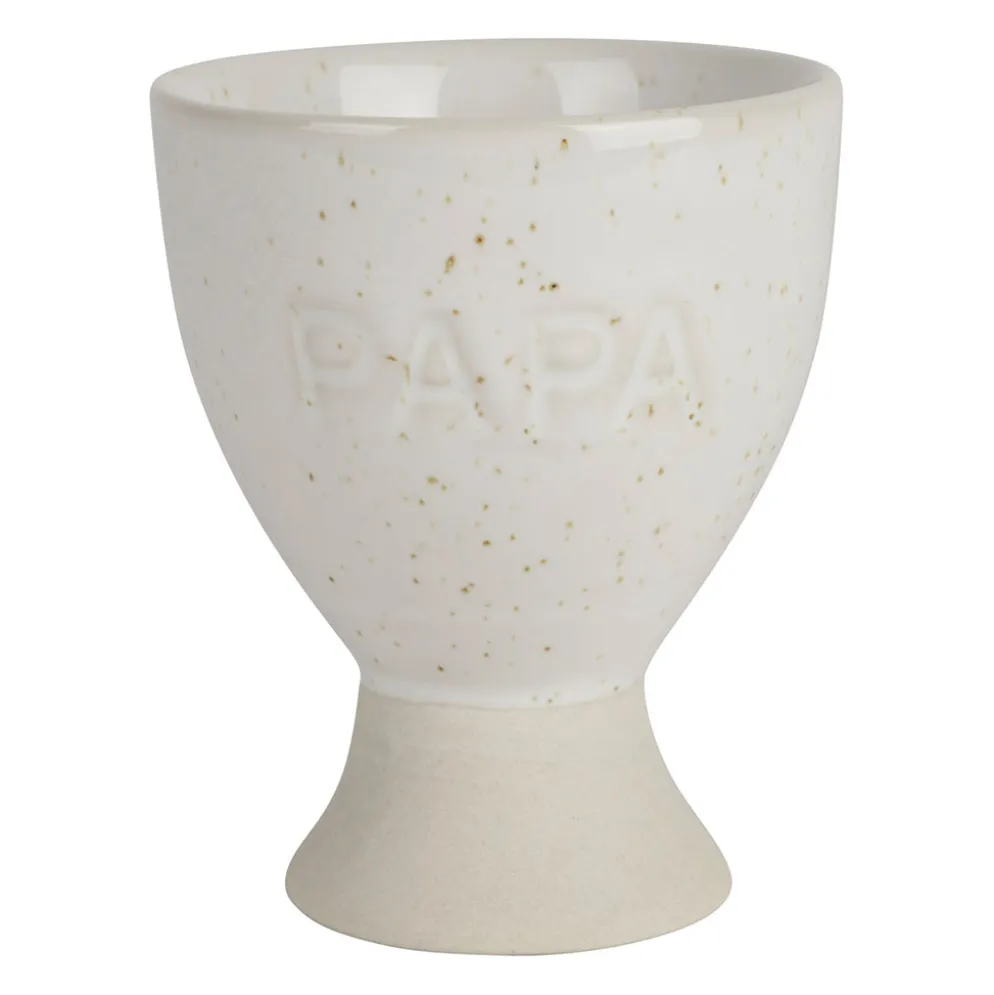 Coquetier papa en grès écru moucheté
