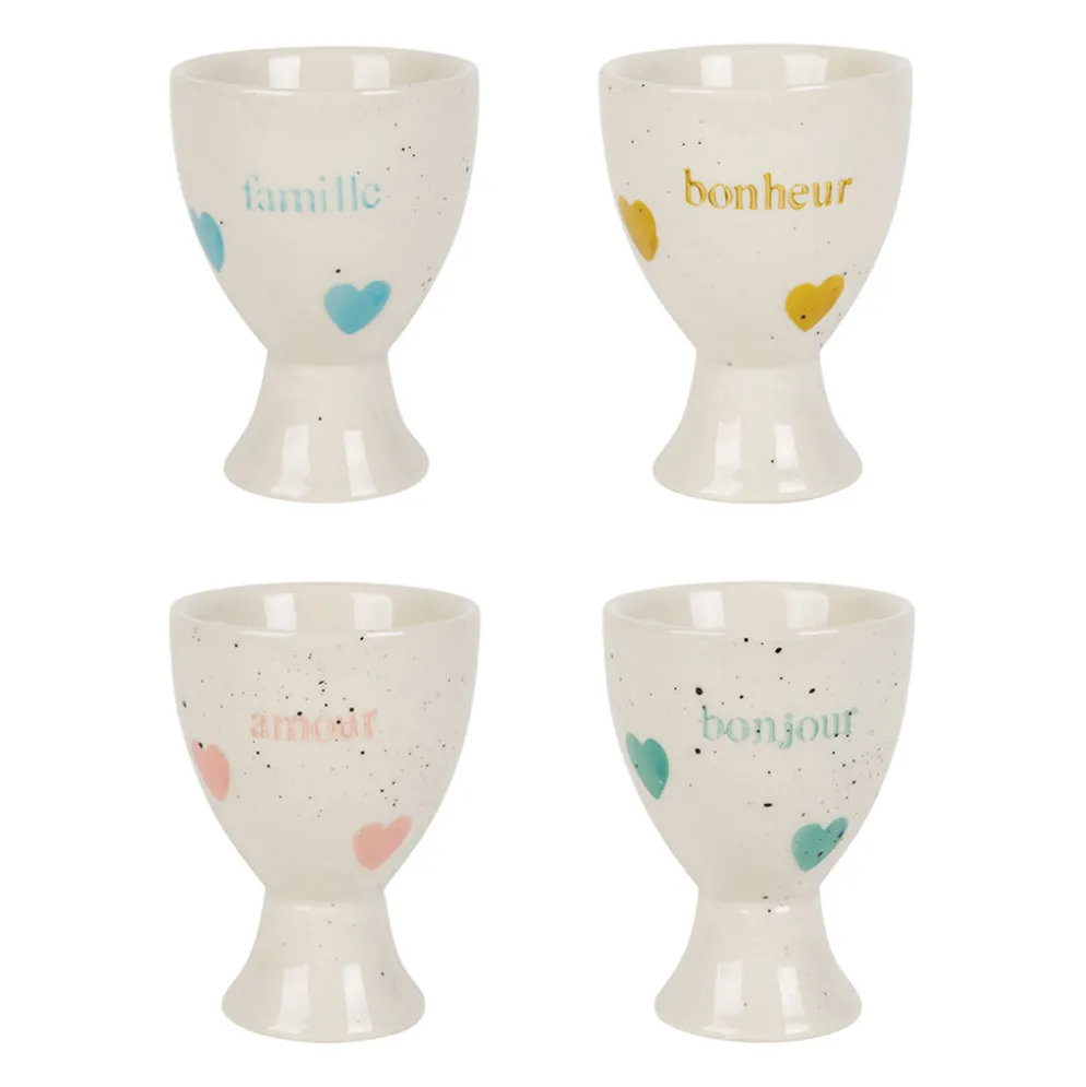Coquetiers x4 en grès multicolore moucheté - Famille