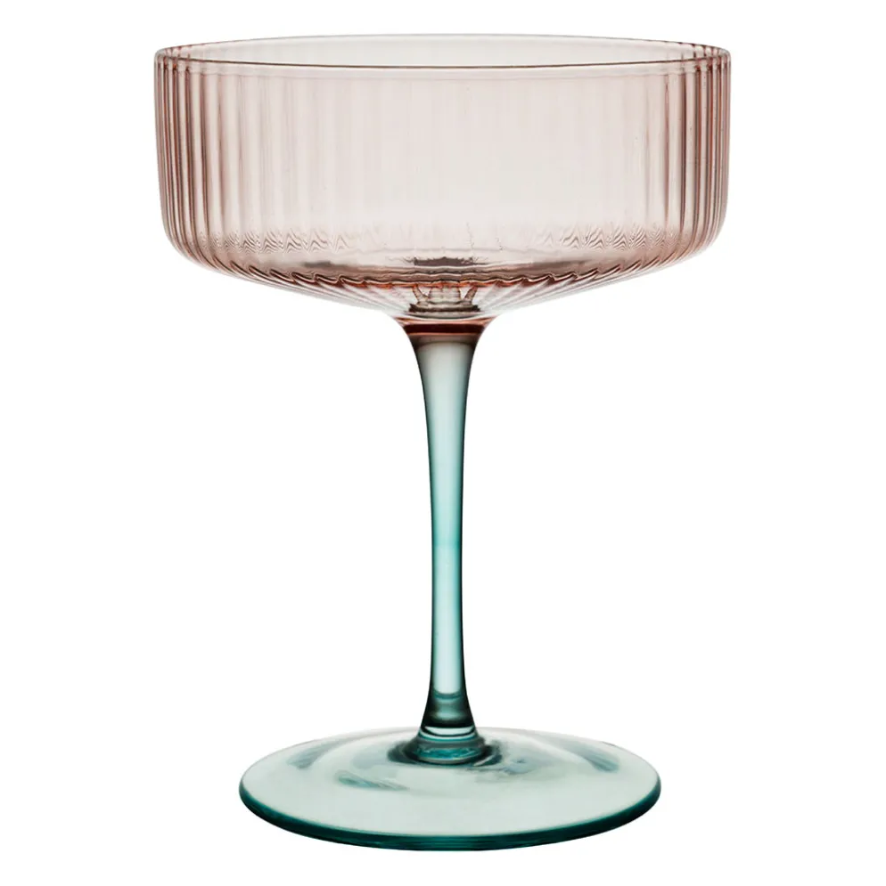 Coupe de champagne en verre strié rose et sauge 30cl - Adria