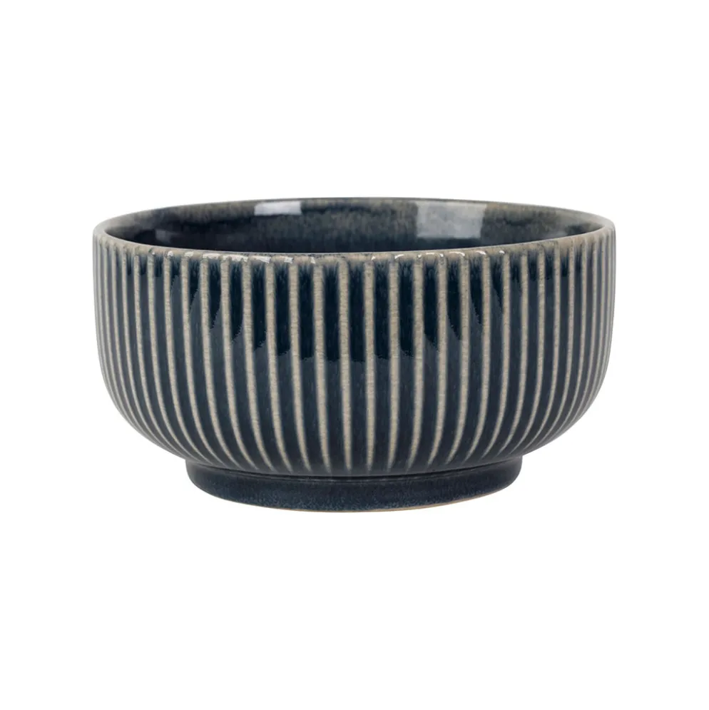 Coupelle en grès rayé bleu d15cm - Carla