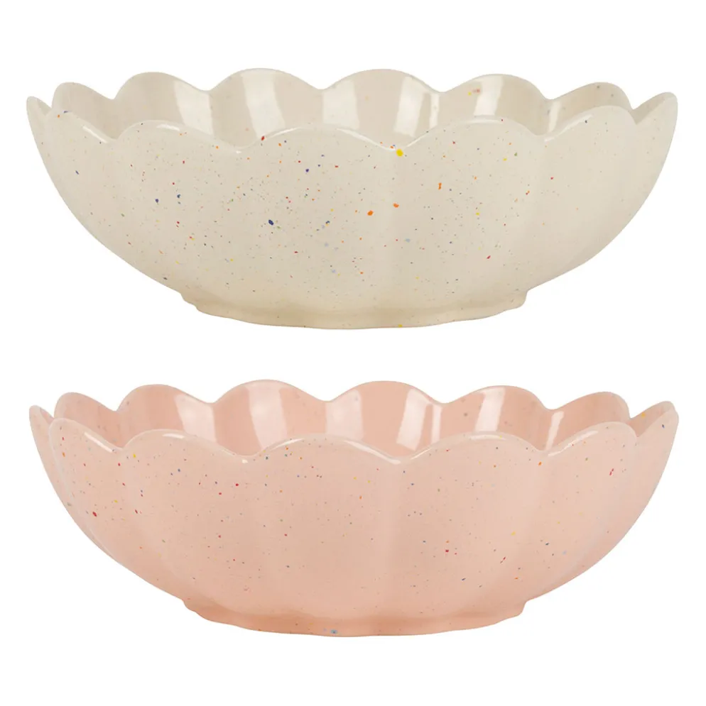 Coupes x2 en grès rose et écru moucheté d28cm - Aurore