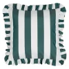Coussin à volants en tissu rayé émeraude 45x45cm - Palma