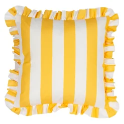 Coussin à volants en tissu rayé jaune 45x45cm - Palma