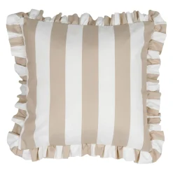 Coussin à volants en tissu rayé beige 45x45cm - Palma