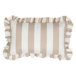 Coussin à volants en tissu rayé beige 50x30cm - Palma