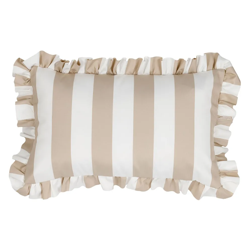 Coussin à volants en tissu rayé beige 50x30cm - Palma