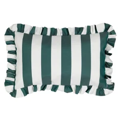 Coussin à volants en tissu rayé émeraude 50x30cm - Palma
