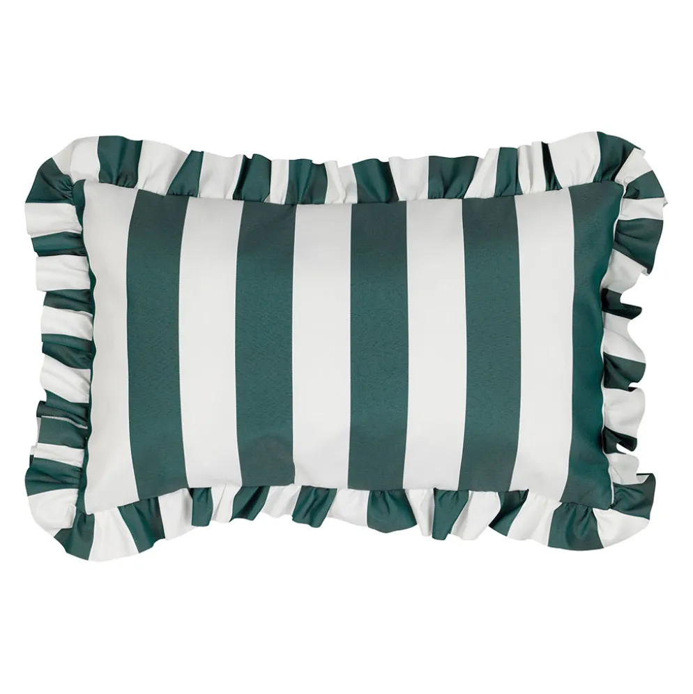 Coussin à volants en tissu rayé émeraude 50x30cm - Palma