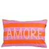 Coussin "Amore" en coton et lin rayé orange et violet 55x35cm