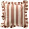 Coussin carré en tissu rayé vieux rose et écru 45x45cm - Bella