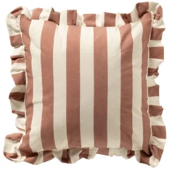 Coussin carré en tissu rayé vieux rose et écru 45x45cm - Bella
