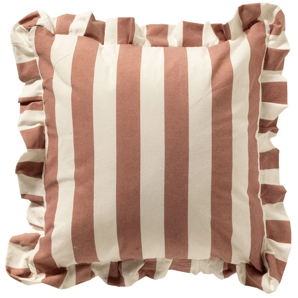 Coussin carré en tissu rayé vieux rose et écru 45x45cm - Bella