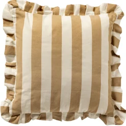 Coussin carré en tissu rayé crème 45x45cm - Bella