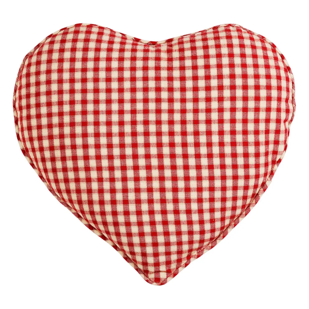 Coussin coeur en coton à carreaux rouge 40x35cm - Mamie