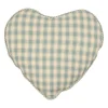 Coussin cœur en coton vichy sauge 40x35cm - Campagne