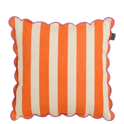 Coussin en coton rayé orange et écru 45x45cm