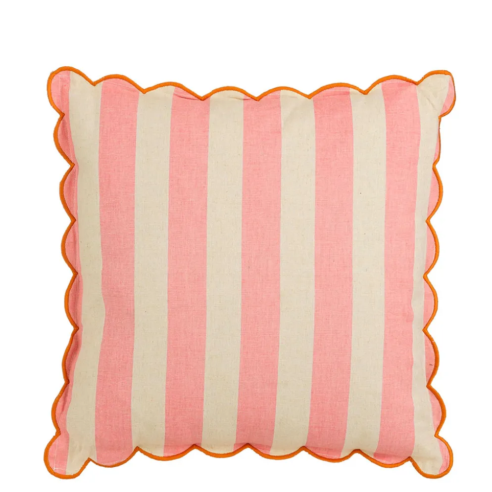 Coussin en coton rayé rose et écru 45x45cm