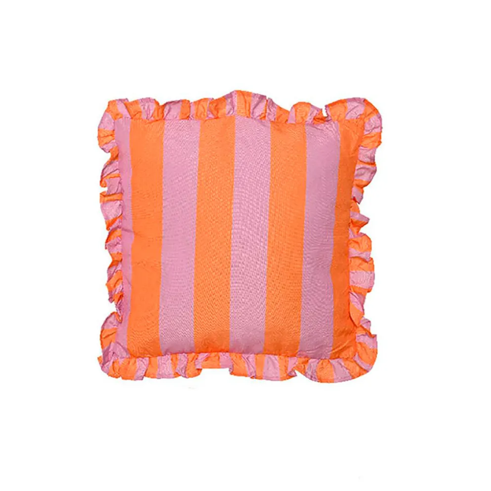 Coussin en tissu rayé rose et orange 45x45cm