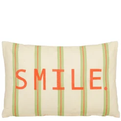Coussin "Smile" en coton rayé vert et écru 55x35cm